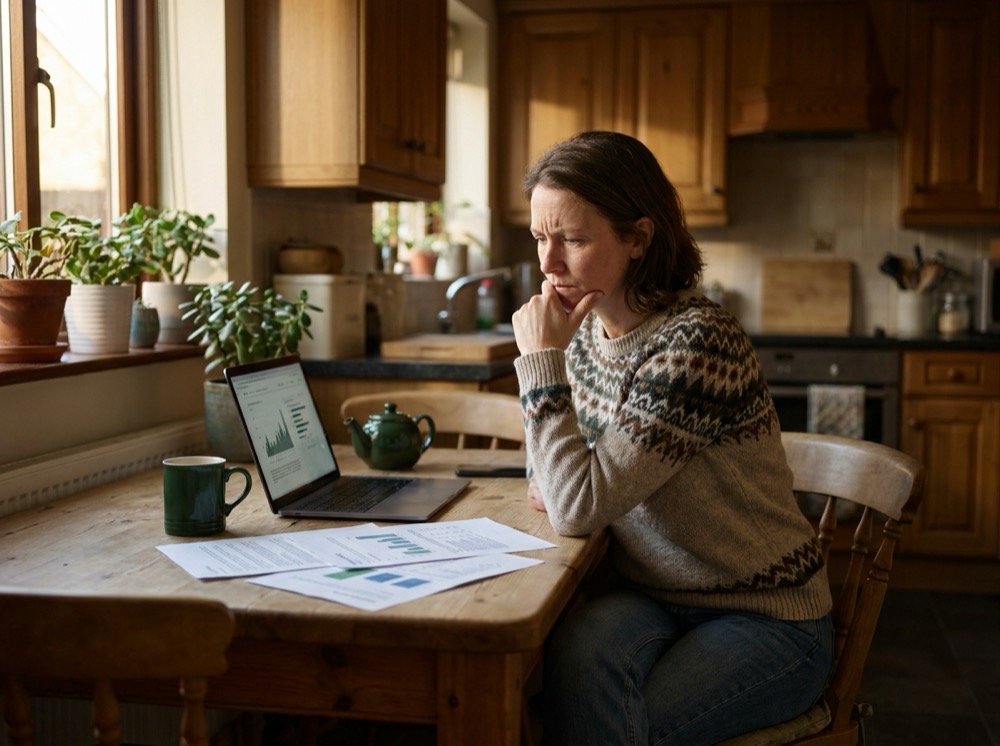 A UK homeowner comparing spray foam removal quotes at a kitchen table