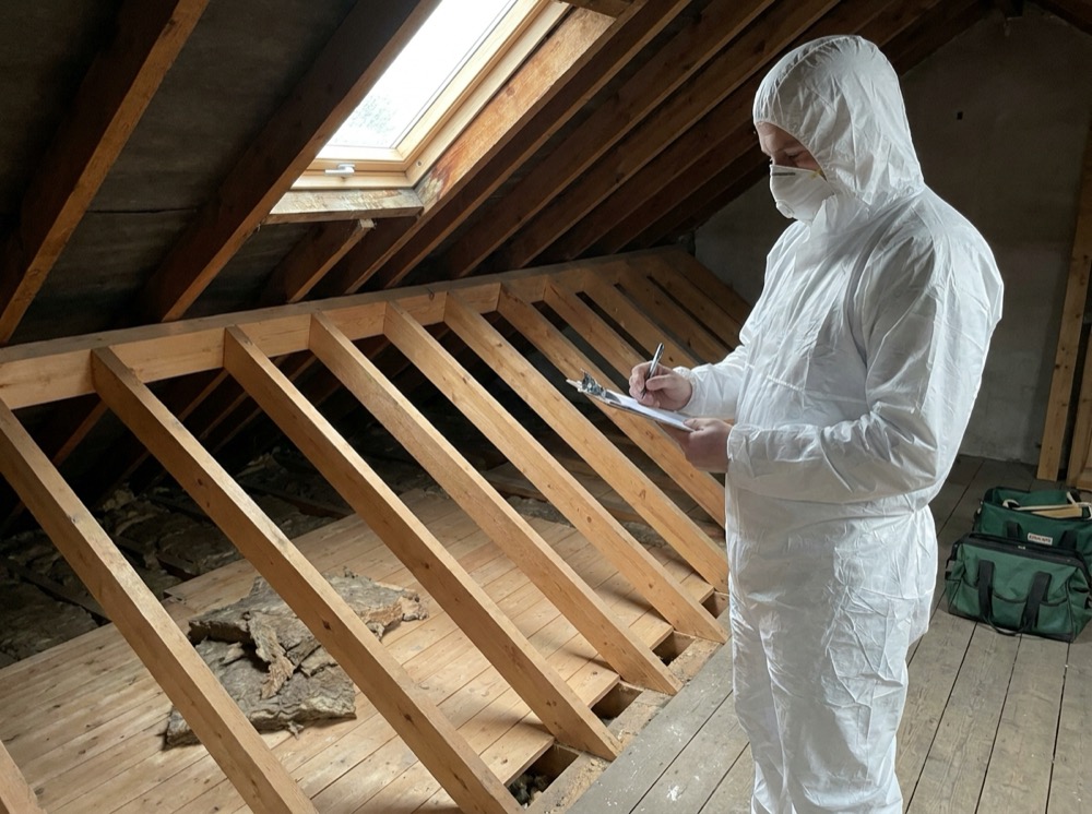 A vetted specialist documenting a completed lender-ready spray foam removal in a UK loft